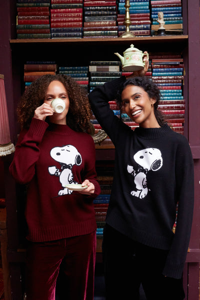 Claret Wool-Cashmere Tea Time Snoopy Sweater