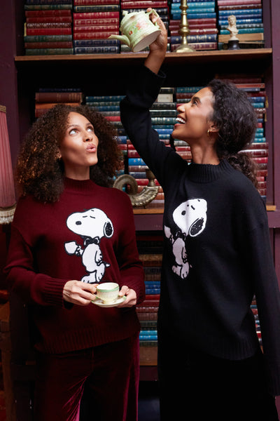 Black Wool-Cashmere Tea Time Snoopy Sweater