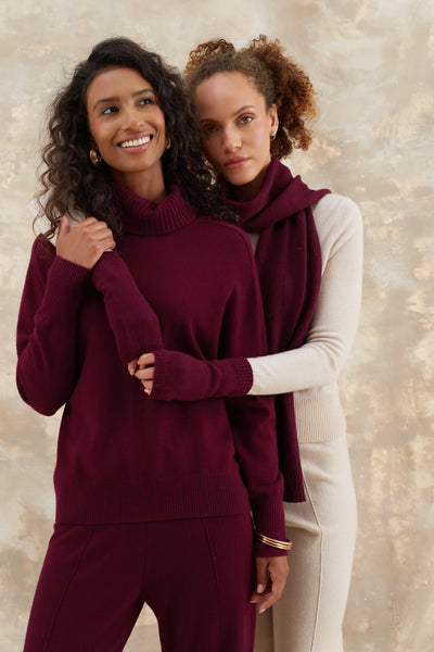 Claret Wool-Cashmere Relaxed Rollneck Sweater
