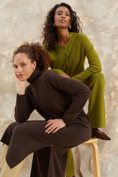 Olive Wool-Cashmere Crew Neck Cardigan