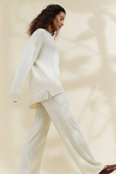 Cream Pure Cashmere Crew Neck Sweater