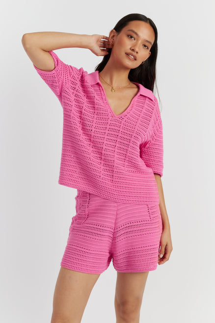 SAMPLE SALE - NO REFUNDS Pink Cotton Crochet Shirt