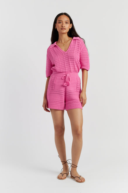 SAMPLE SALE - NO REFUNDS Pink Cotton Crochet Shorts