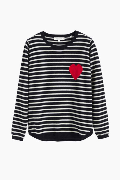 Navy-Cream Breton Heart Wool-Cashmere Sweater