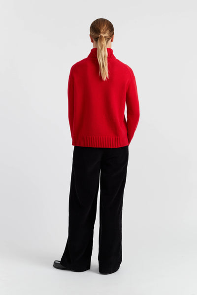 Velvet-Red Pure Cashmere Relaxed Rollneck Sweater