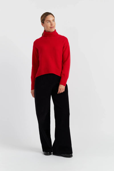Velvet-Red Pure Cashmere Relaxed Rollneck Sweater