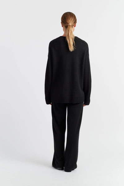 Black Pure Cashmere Crew Neck Sweater