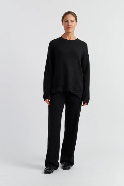 Black Pure Cashmere Crew Neck Sweater