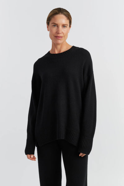 Black Pure Cashmere Crew Neck Sweater