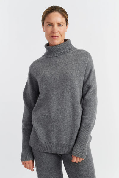 Mid-Grey Pure Cashmere Rollneck Sweater