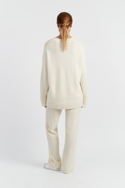 Cream Pure Cashmere Crew Neck Sweater