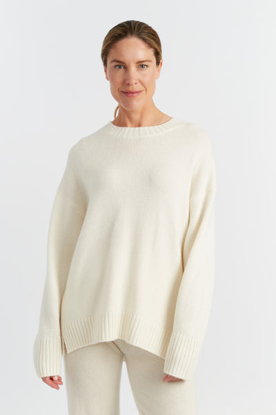 Cream Pure Cashmere Crew Neck Sweater