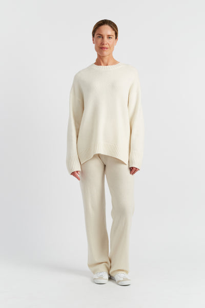 Cream Pure Cashmere Crew Neck Sweater