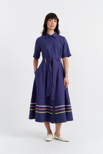 SAMPLE SALE - NO REFUNDS Blue Tencel-Linen Starboard Dress