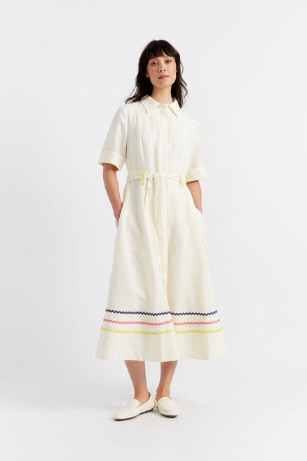 SAMPLE SALE - NO REFUNDS Cream Tencel-Linen Starboard Dress