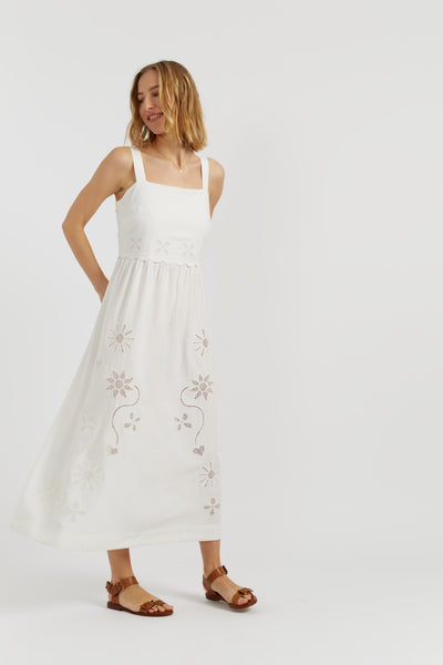 Cream Linen-Blend Broderie Summer Dress - Chinti & Parker USD - USA Cream Linen-Blend Broderie Summer Dress - Chinti & Parker USD - USA