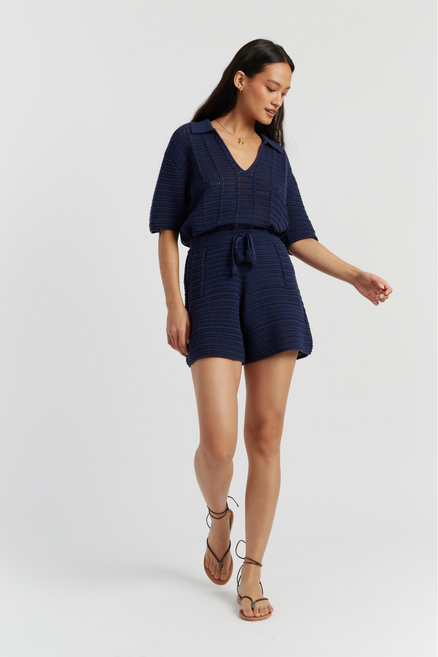 SAMPLE SALE - NO REFUNDS Navy Cotton Crochet Shorts
