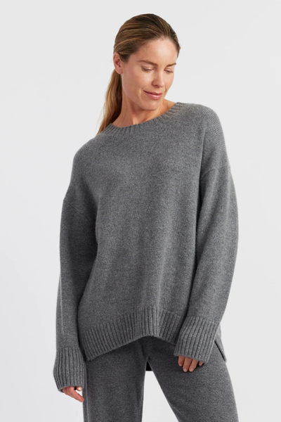 Mid-Grey Pure Cashmere Crew Neck Sweater