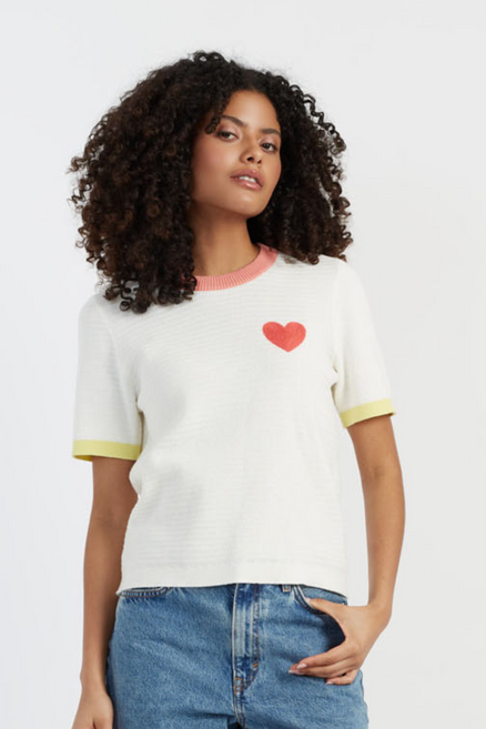 SAMPLE SALE - NO REFUNDS Cream Cotton Heart Breton Crochet T-Shirt