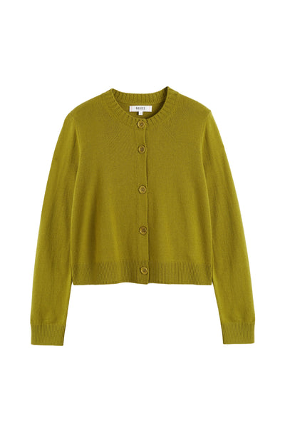 Green cardigan on a white background