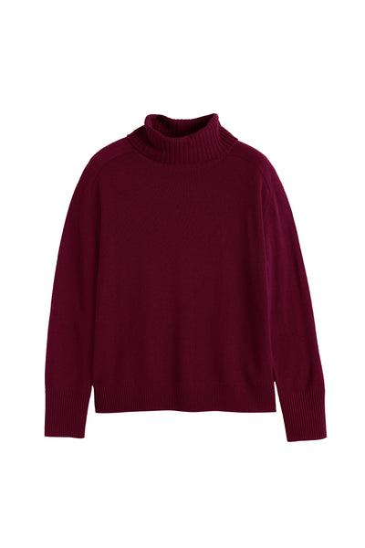 Maroon turtleneck sweater on a white background