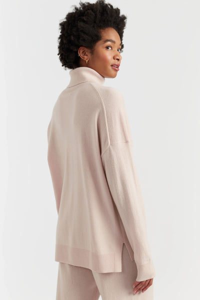 Bone Wool-Cashmere Relaxed Rollneck Sweater