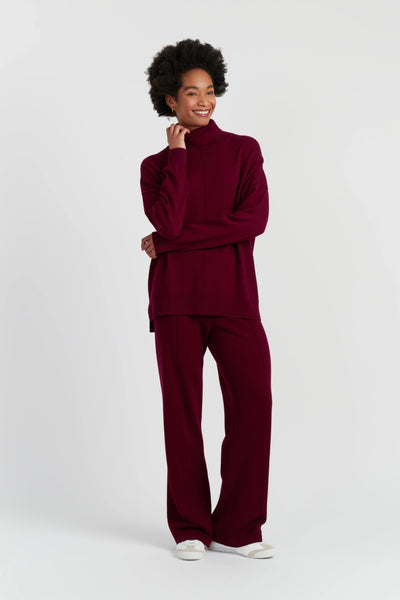Claret Wool-Cashmere Relaxed Rollneck Sweater