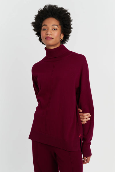 Claret Wool-Cashmere Relaxed Rollneck Sweater