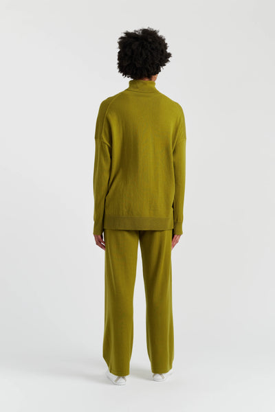 Olive Wool-Cashmere Relaxed Rollneck Sweater