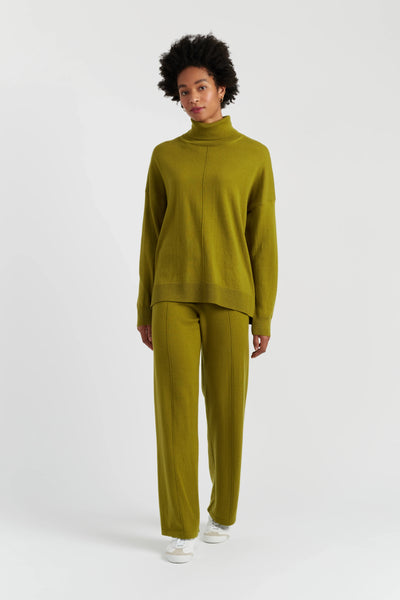 Olive Wool-Cashmere Relaxed Rollneck Sweater