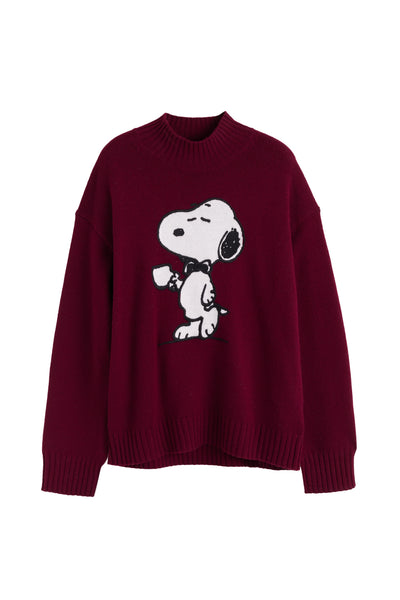 Maroon sweater with a cartoon character on a white background
