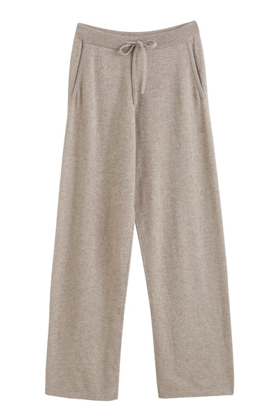 Warm-Oatmeal Pure Cashmere Wide-Leg Pants