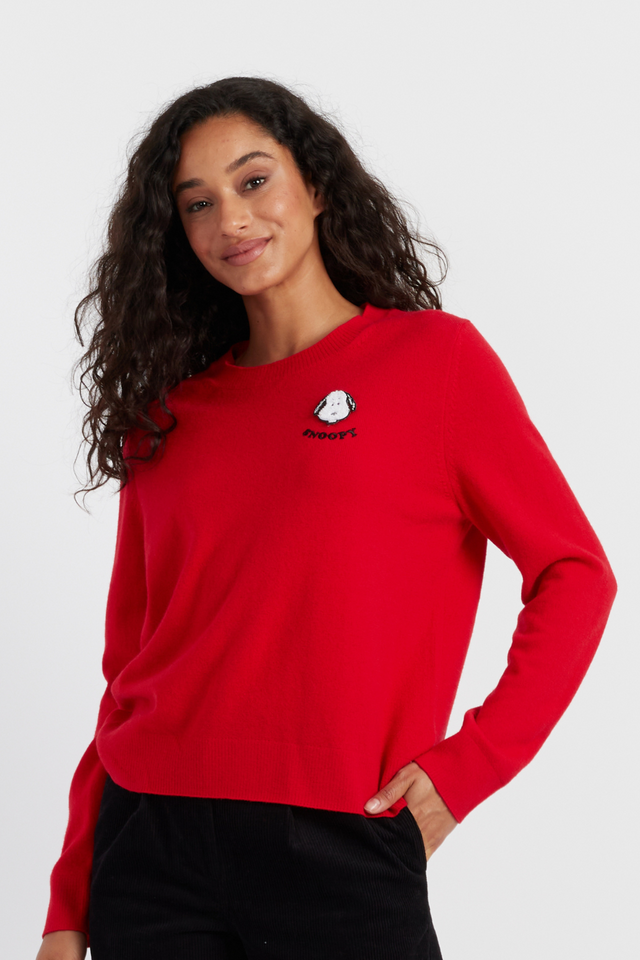 Red Wool-Cashmere Snoopy Badge Sweater image 1