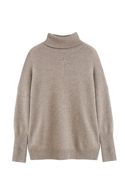 Warm-Oatmeal Pure Cashmere Rollneck Sweater
