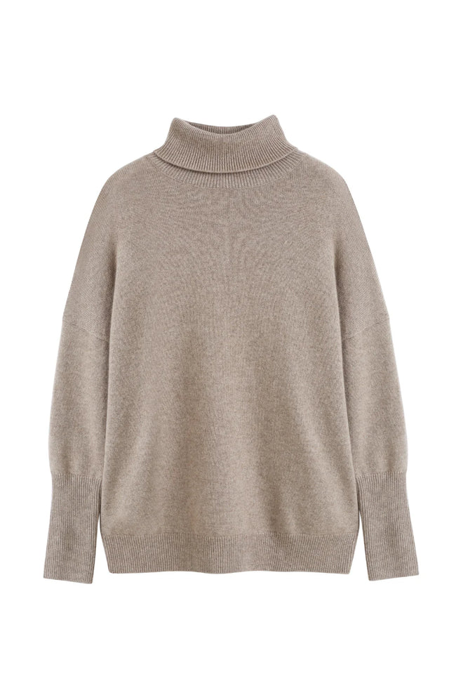Warm-Oatmeal Pure Cashmere Rollneck Sweater image 4