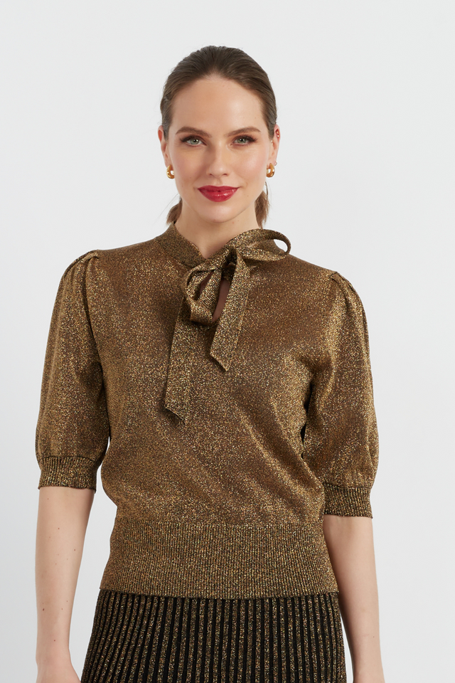 Gold Lurex Pussy-Bow Top image 1