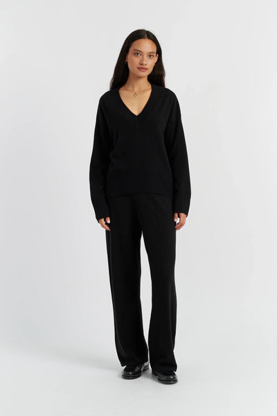 Black Wool-Cashmere V-Neck Sweater