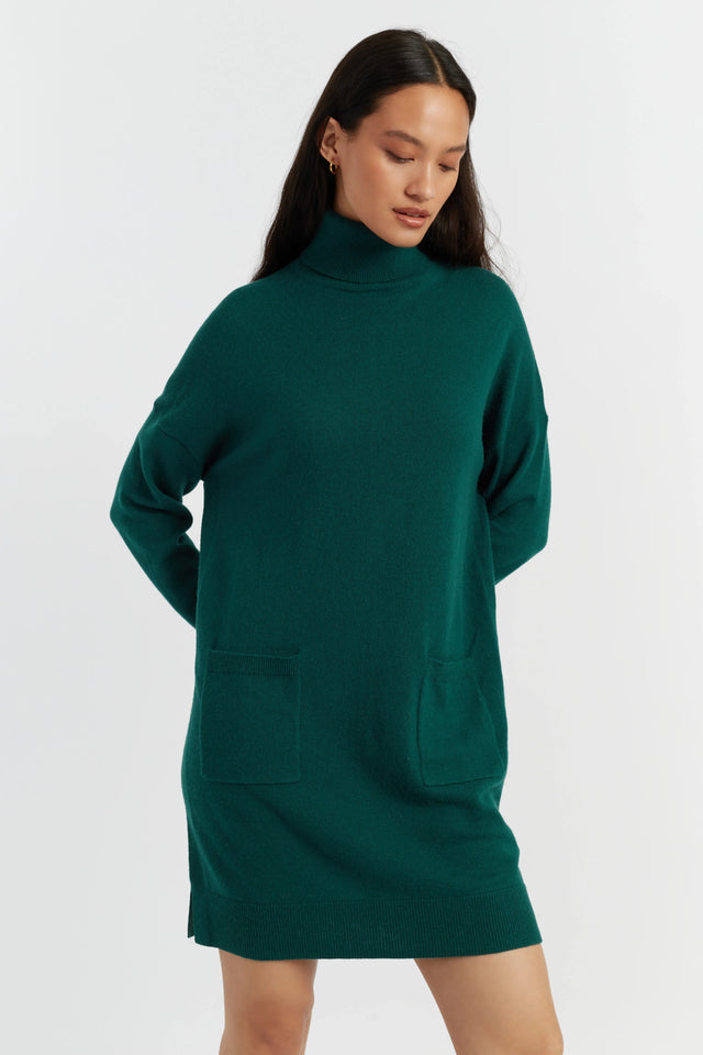 Emerald Wool-Cashmere Mini Rollneck Dress image 1