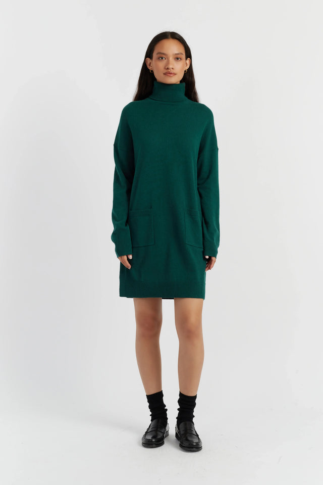 Emerald Wool-Cashmere Mini Rollneck Dress image 2