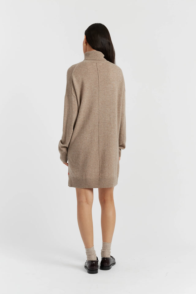 Warm-Oatmeal Wool-Cashmere Mini Rollneck Dress image 3