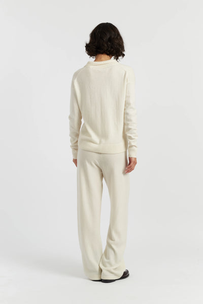 Cream Wool-Cashmere Wide-Leg Track Pants