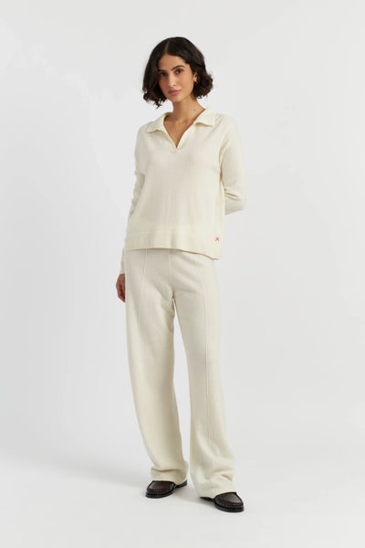 Cream Wool-Cashmere Wide-Leg Track Pants
