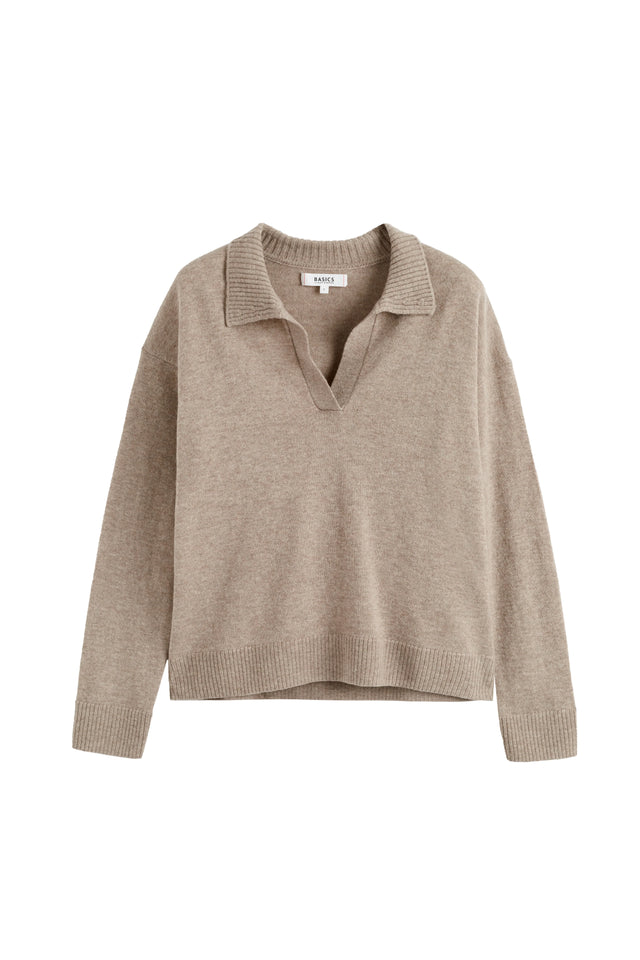Warm-Oatmeal Wool-Cashmere Collared Sweater image 4