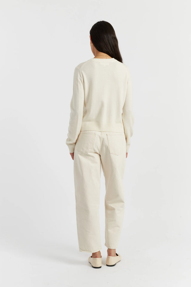 Cream Wool-Cashmere Crew Neck Cardigan image 3