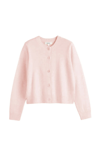 Pink-Melange Wool-Cashmere Crew Neck Cardigan