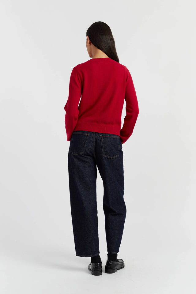 Crimson Wool-Cashmere Crew Neck Cardigan image 2