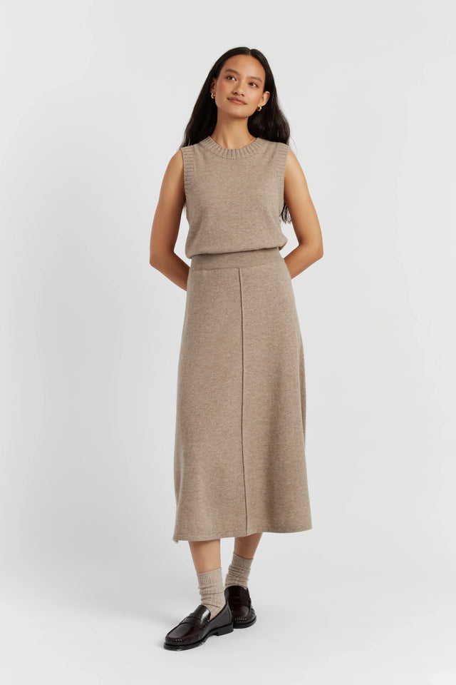 Warm-Oatmeal Wool-Cashmere Midi Skirt image 1