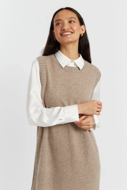 Warm-Oatmeal Wool-Cashmere Mini Dress