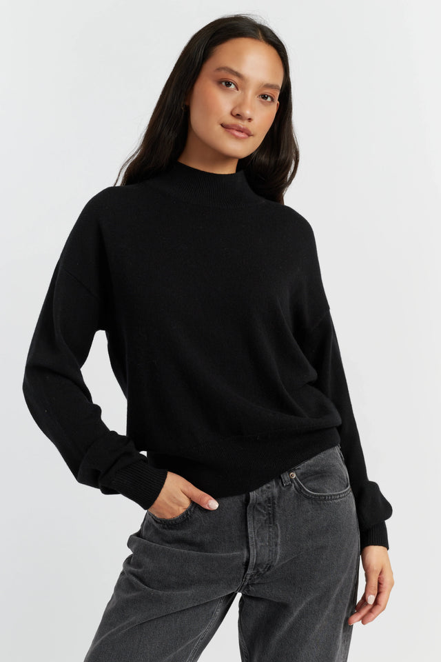 Black Wool-Cashmere Funnel Neck Sweater image 1