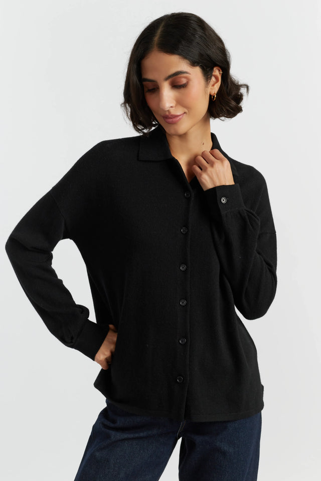 Black Wool-Cashmere Relaxed Shirt image 1